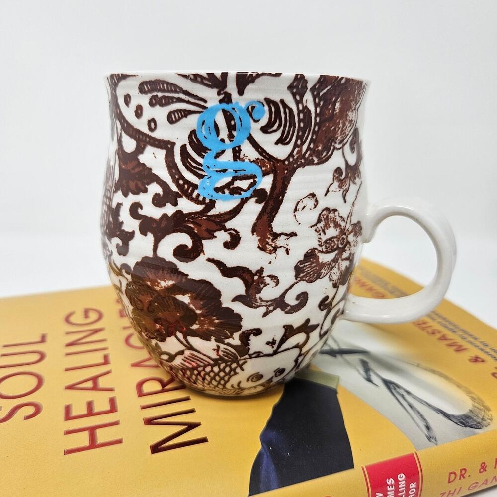 Anthropologie Monogram Letter G Boho Eclectic Floral Initial Mug Cup Coffee Tea